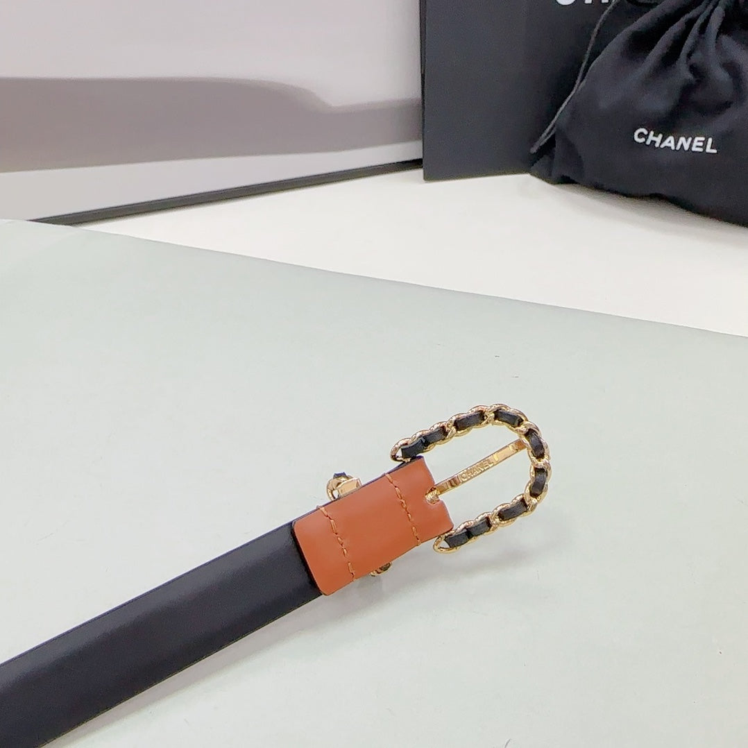 CHANEL BELT 20 MM IN BRONZE BROWN MIX BLACK CALFSKIN GOLD HARDWARE