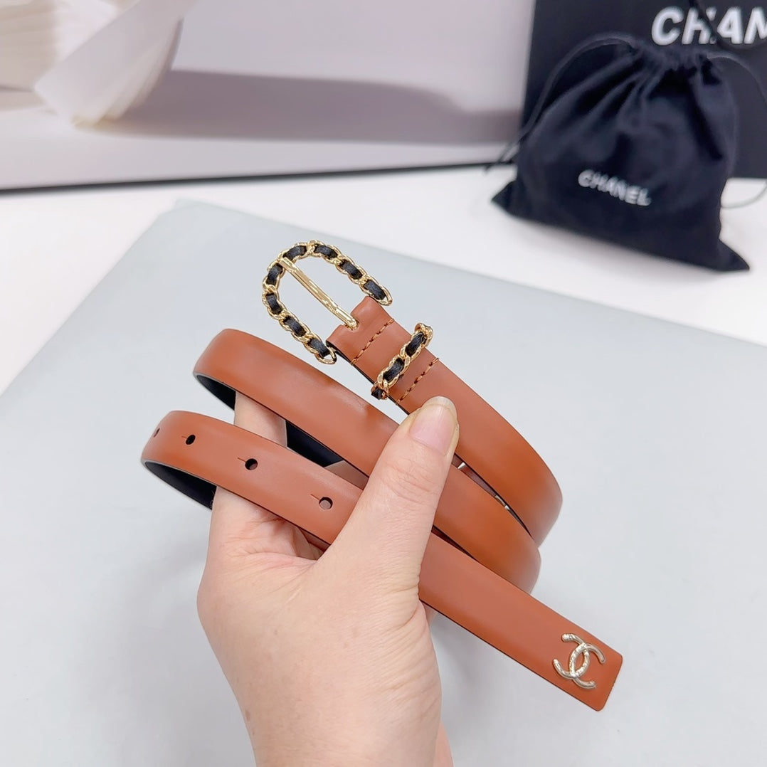 CHANEL BELT 20 MM IN BRONZE BROWN MIX BLACK CALFSKIN GOLD HARDWARE