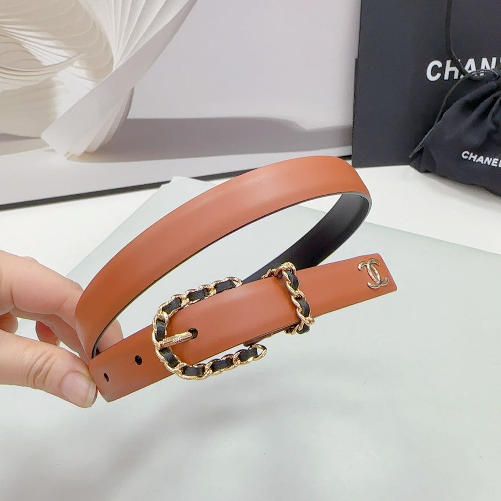 CHANEL BELT 20 MM IN BRONZE BROWN MIX BLACK CALFSKIN GOLD HARDWARE