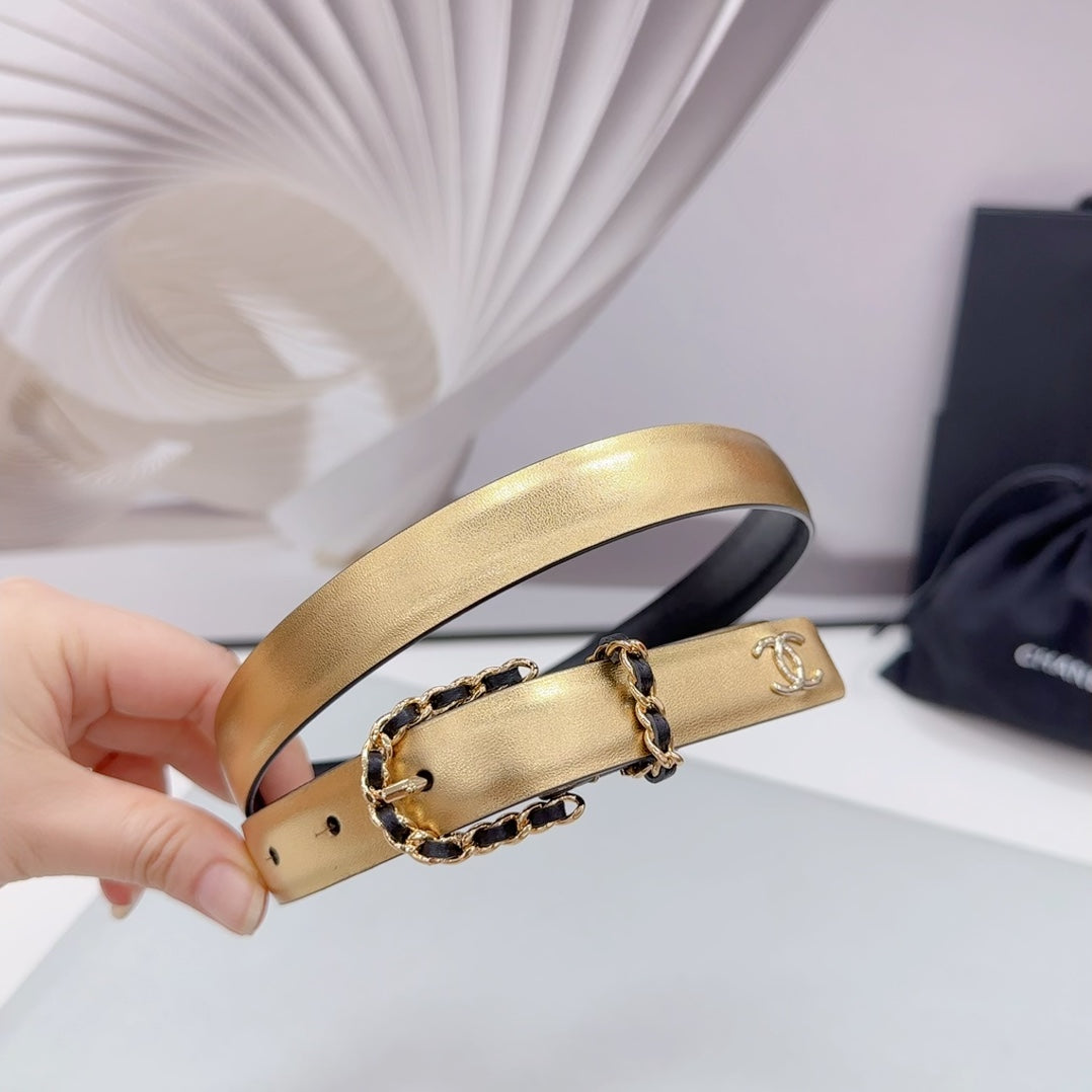 CHANEL BELT 20 MM IN GOLD MIX BLACK CALFSKIN GOLD HARDWARE