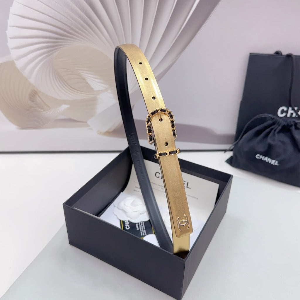 CHANEL BELT 20 MM IN GOLD MIX BLACK CALFSKIN GOLD HARDWARE
