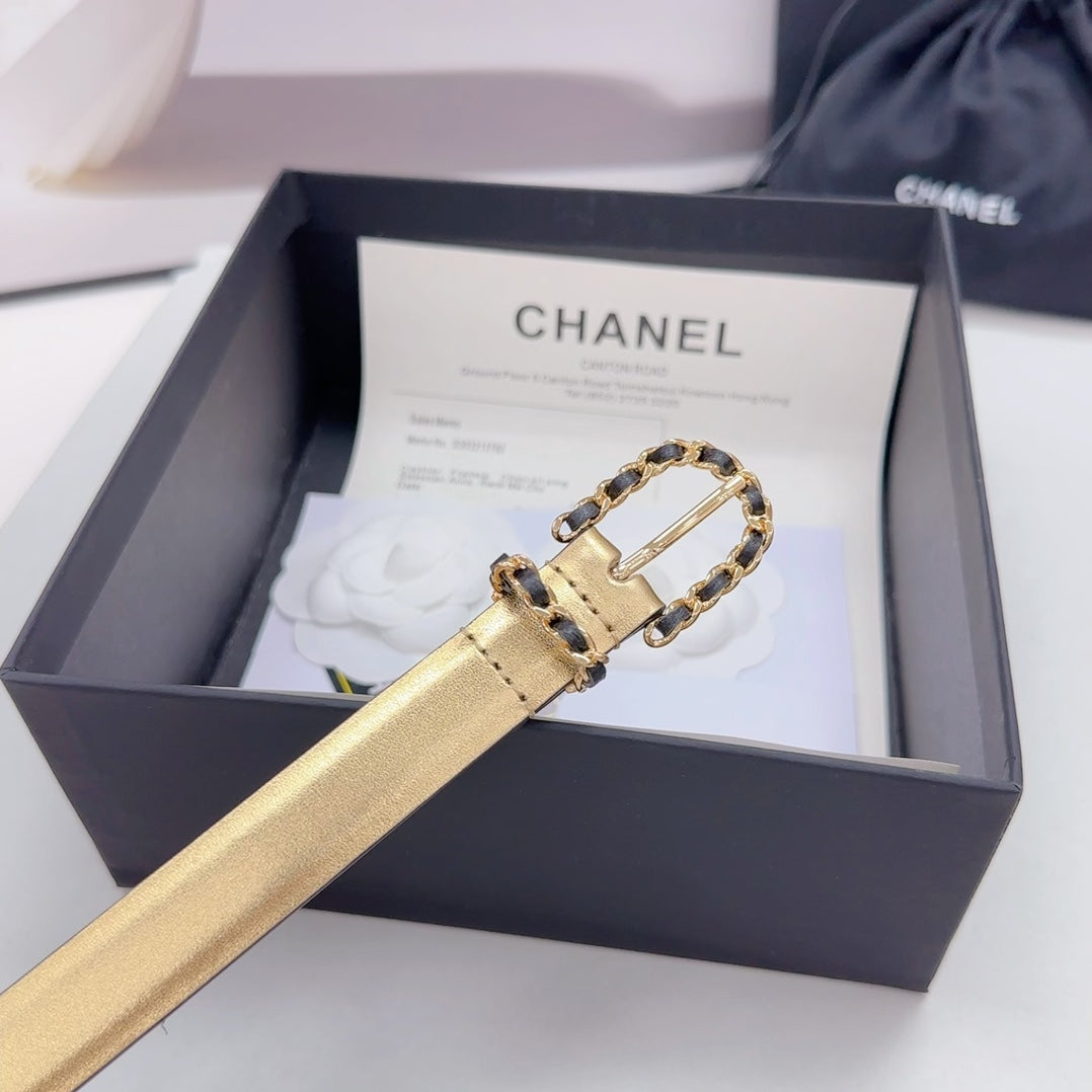 CHANEL BELT 20 MM IN GOLD MIX BLACK CALFSKIN GOLD HARDWARE