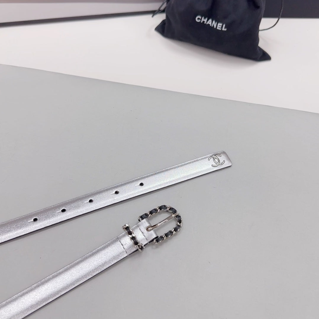 CHANEL BELT 20 MM IN SILVER MIX BLACK CALFSKIN SILVER HARDWARE