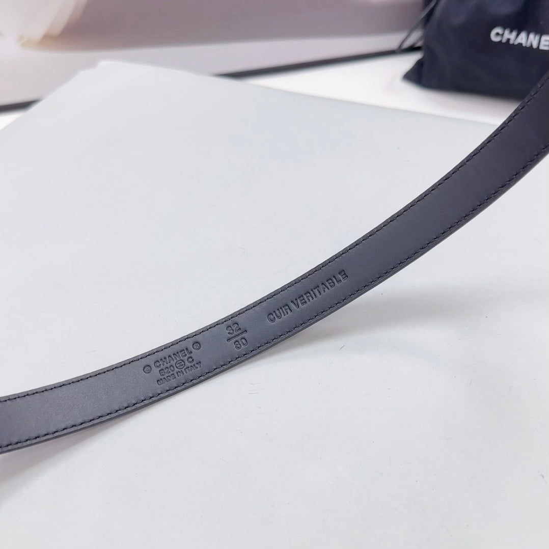 CHANEL BELT 20 MM IN BLACK CALFSKIN SILVER HARDWARE