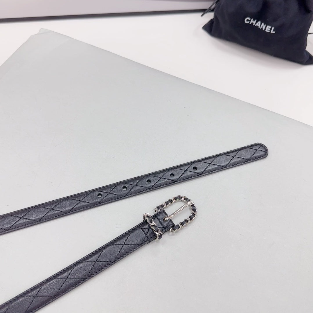 CHANEL BELT 20 MM IN BLACK CALFSKIN SILVER HARDWARE