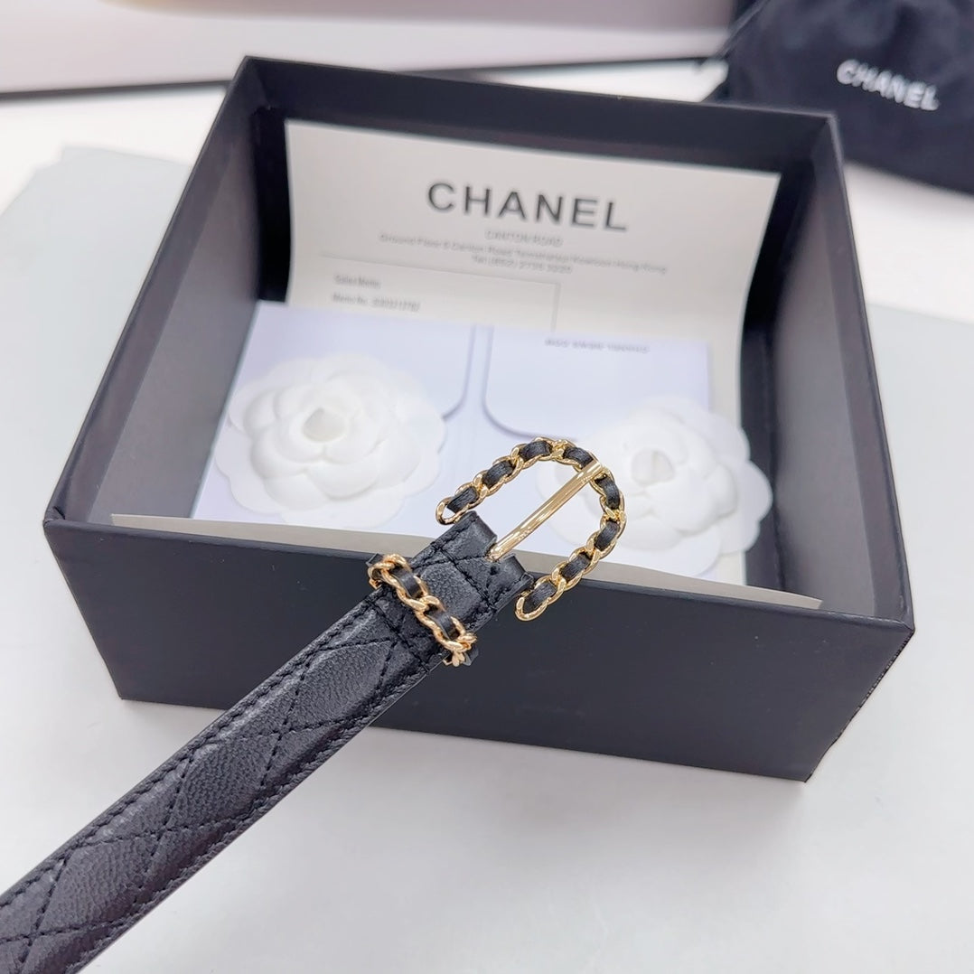 CHANEL BELT 20 MM IN BLACK CALFSKIN GOLD HARDWARE