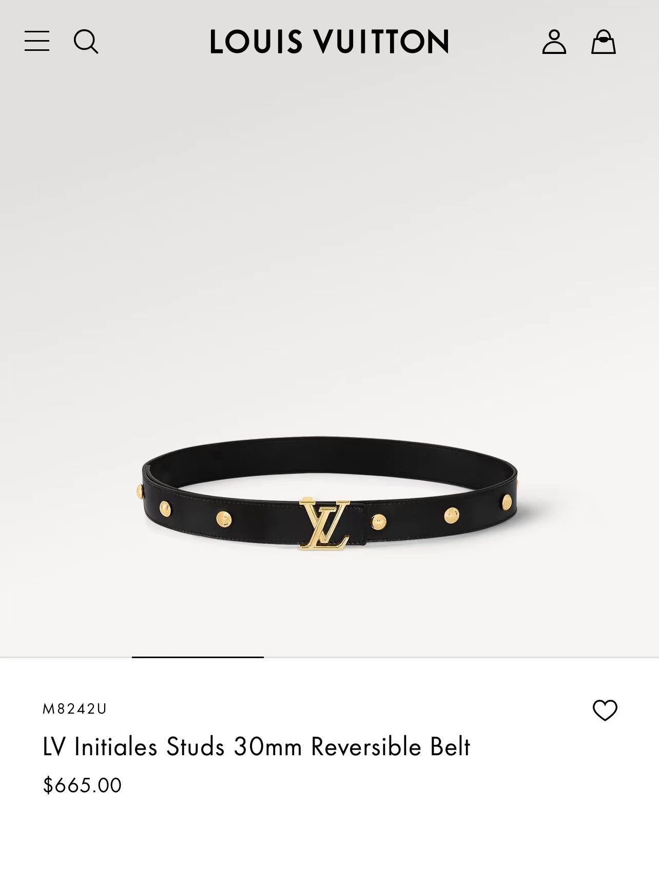 LOUIS VUITTON LV INITIALES STUDS 30 MM REVERSIBLE BELT IN BLACK CALFSKIN GOLD HARDWARE