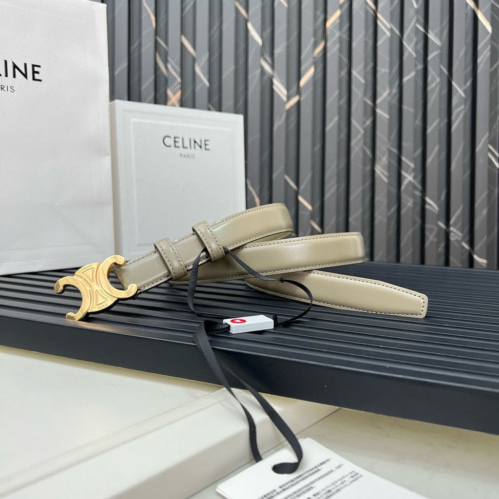 CELINE CL TRIOMPHE 25 MM BELT IN OLIVE GREEN CALFSKIN GOLD HARDWARE