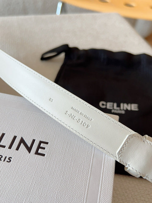 CELINE BELT 25MM TRIOMPHE LOGO CUT-OUT IN WHITE SMOOTH CALFSKIN WITH GOLD BUCKLE