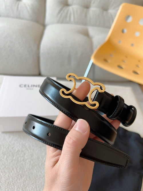 CELINE 25S TRIOMPHE BELT 25MM IN BLACK CALFSKIN GOLD HARDWARE 585790
