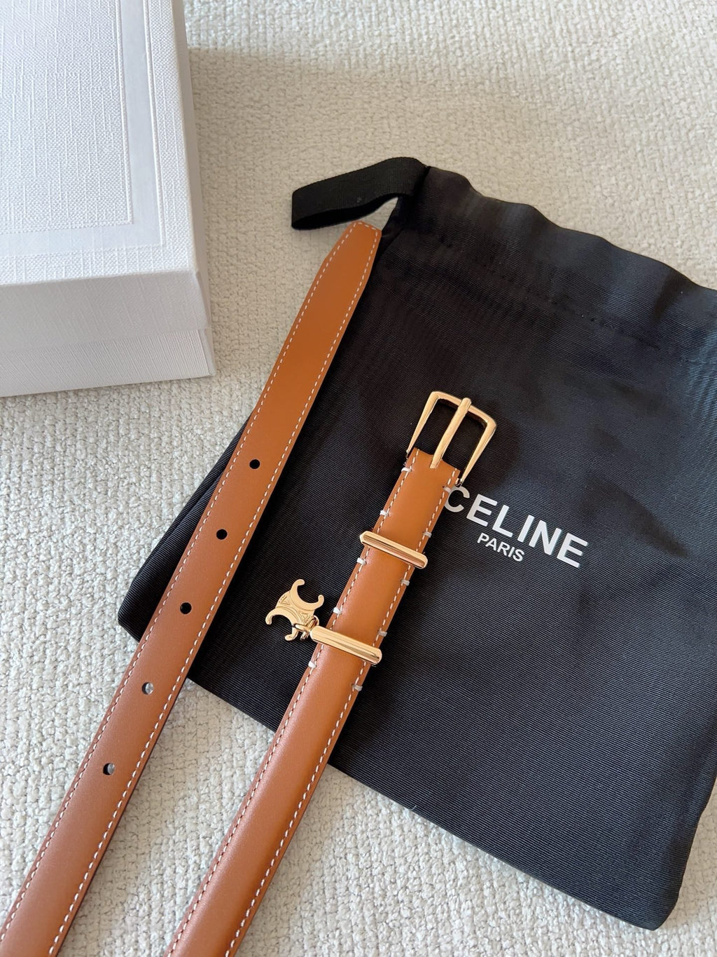 CELINE CL BELT 18MM IN BROWN TAURILLON CALFSKIN GOLD BUCKLE