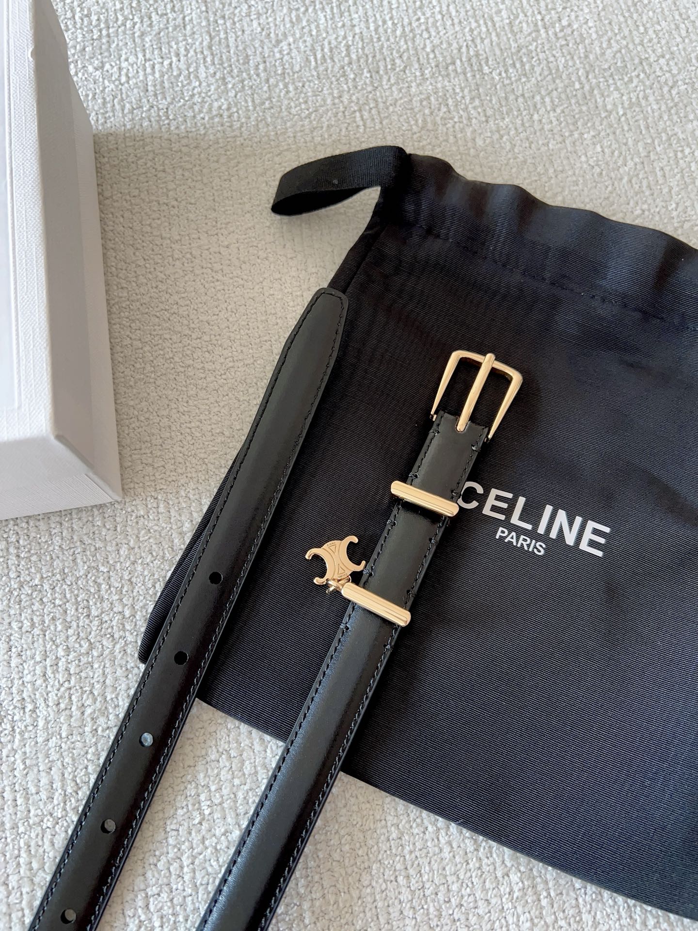 CELINE 25S BELT 18MM IN BLACK ELEGANT CHARM TAURILLON GOLD HARDWARE 585792