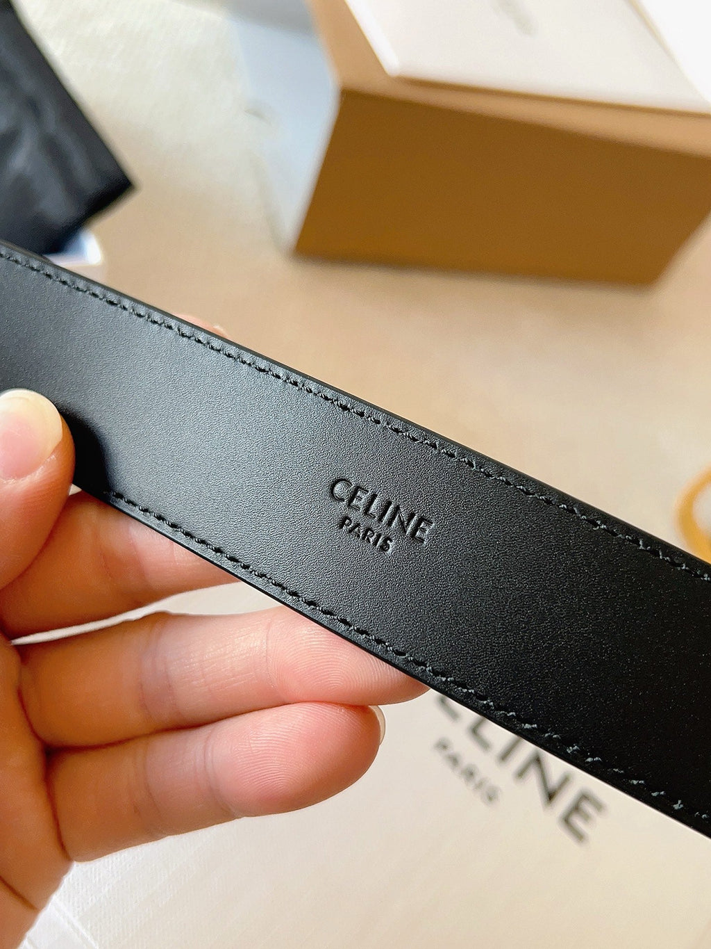 CELINE 25S SMALL 30MM WESTERN BELT IN BLACK CALFSKIN 566637