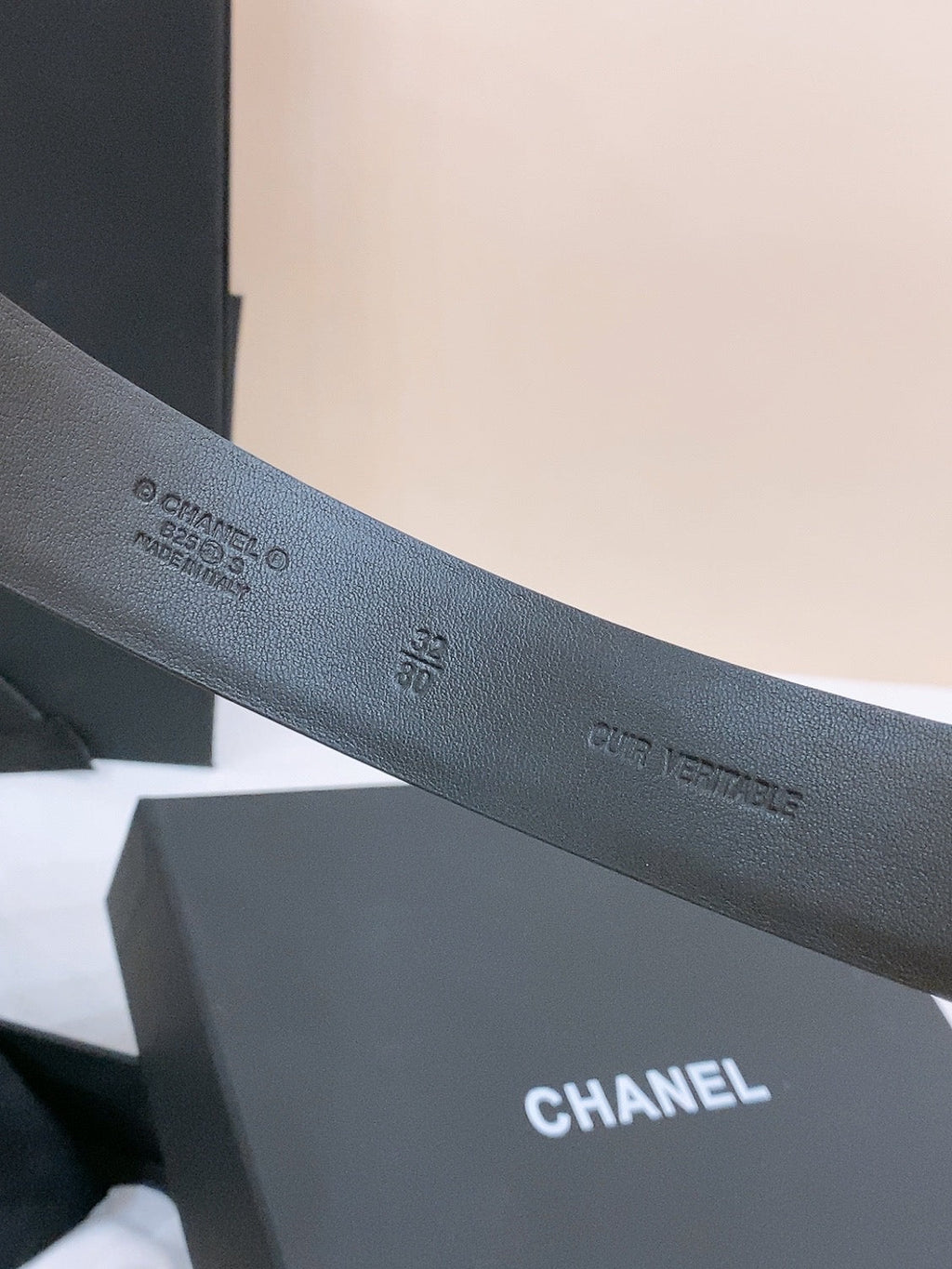 CHANEL DOUBLE C BELT 30MM IN BLACK CALFSKIN SILVER BUCKLE EMBOSSED WHITE LOGO