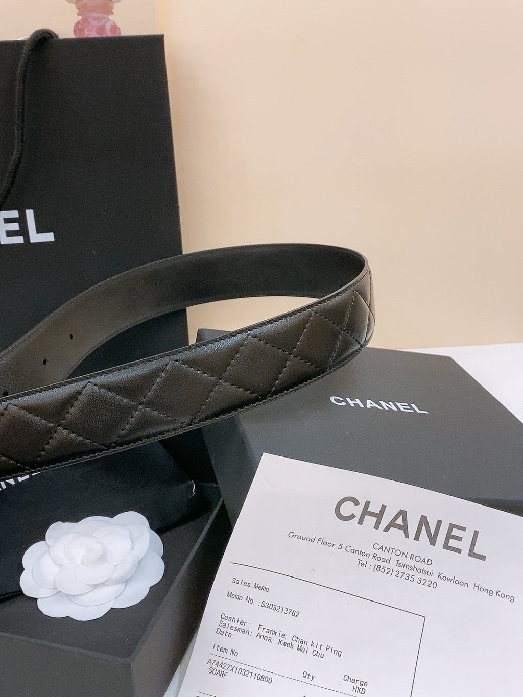 CHANEL DOUBLE C BELT 40MM IN BLACK QUILTED LAMBSKIN GOLD BUCKLE EMBOSSED LOGO