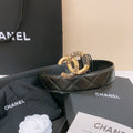 CHANEL DOUBLE C BELT 40MM IN BLACK QUILTED LAMBSKIN GOLD BUCKLE EMBOSSED LOGO