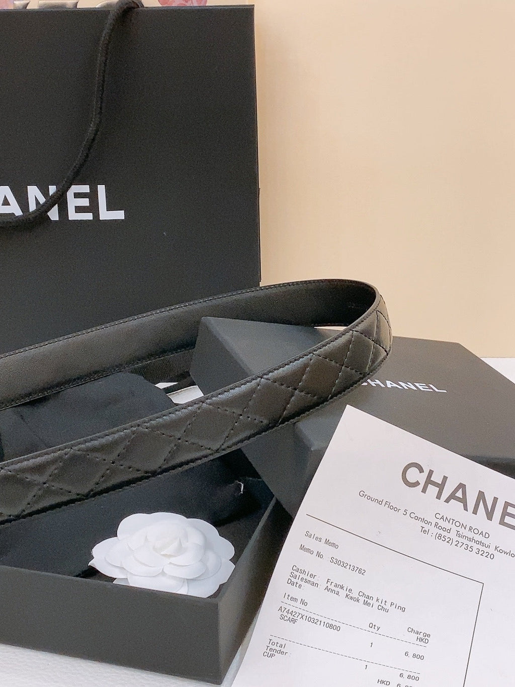 CHANEL DOUBLE C BELT 30MM IN BLACK QUILTED LAMBSKIN WITH GOLD RESIN BUCKLE ENGRAVED LOGO