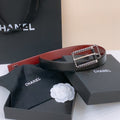CHANEL BELT 30MM IN BLACK AND RED CALFSKIN WITH INTERWOVEN SILVER CHAIN BUCKLE