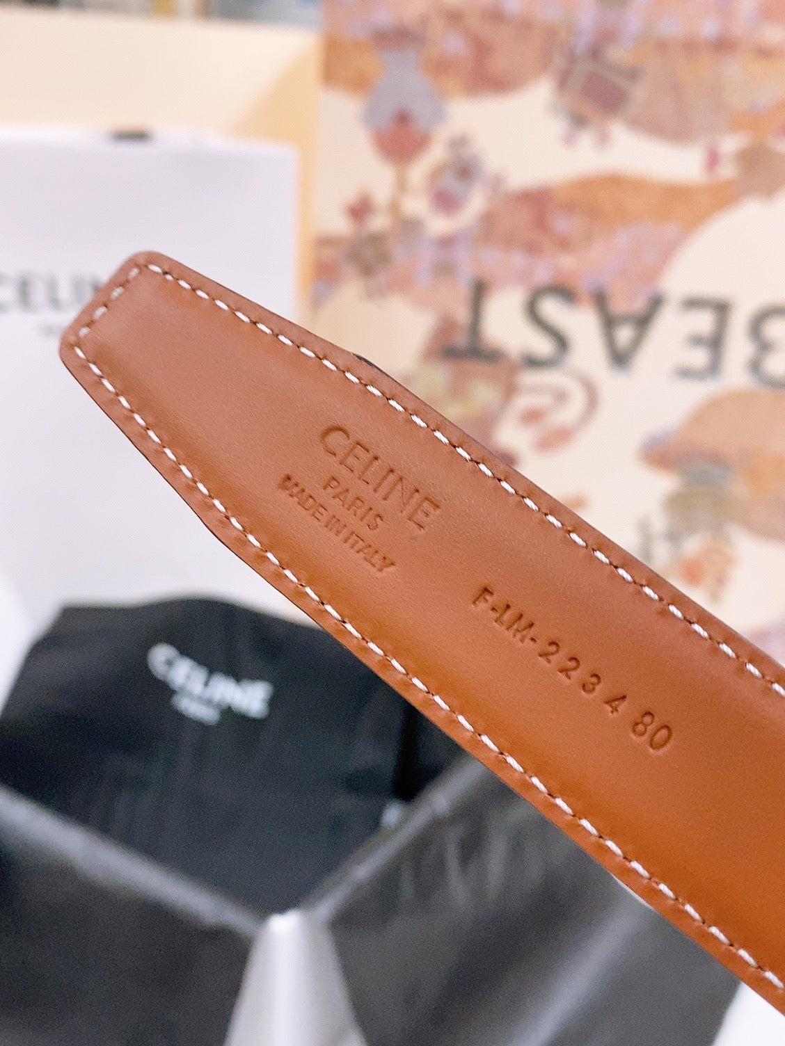 CELINE 25S BELT 25MM REVERSIBLE TRIOMPHE IN BLACK BROWN CALFSKIN 565539