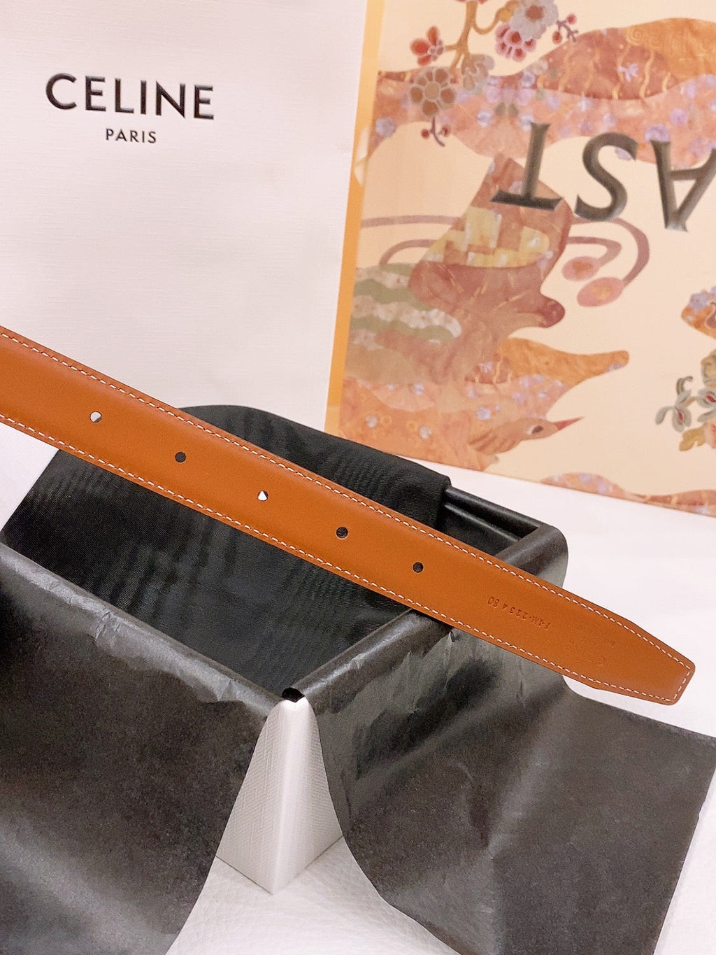 CELINE 25S BELT 25MM REVERSIBLE TRIOMPHE IN BLACK BROWN CALFSKIN 565539