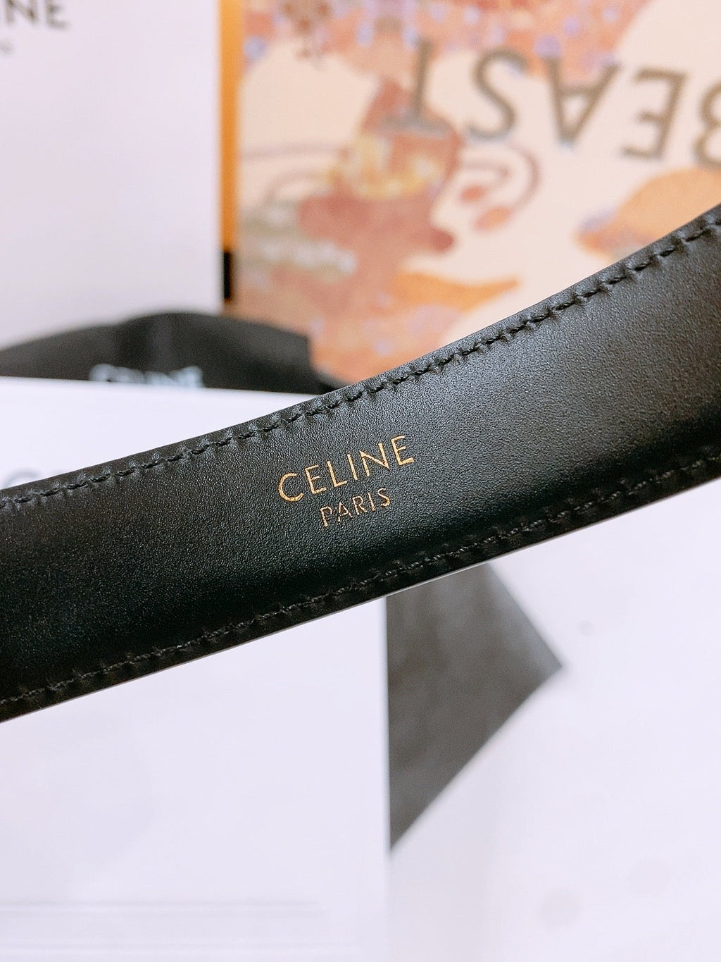 CELINE 25S TRIOMPHE BELT 25MM IN GOLD CALFSKIN GOLD HARDWARE 570966