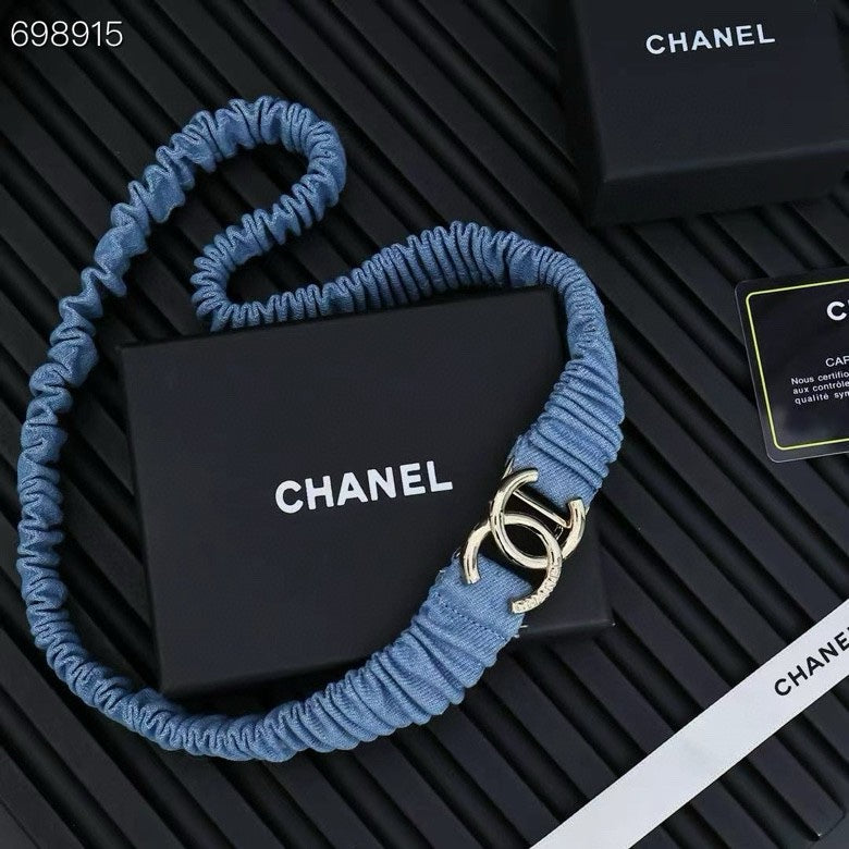 CHANEL 25P IN BLUE DENIM COLOR ELASTIC WAIST BELT