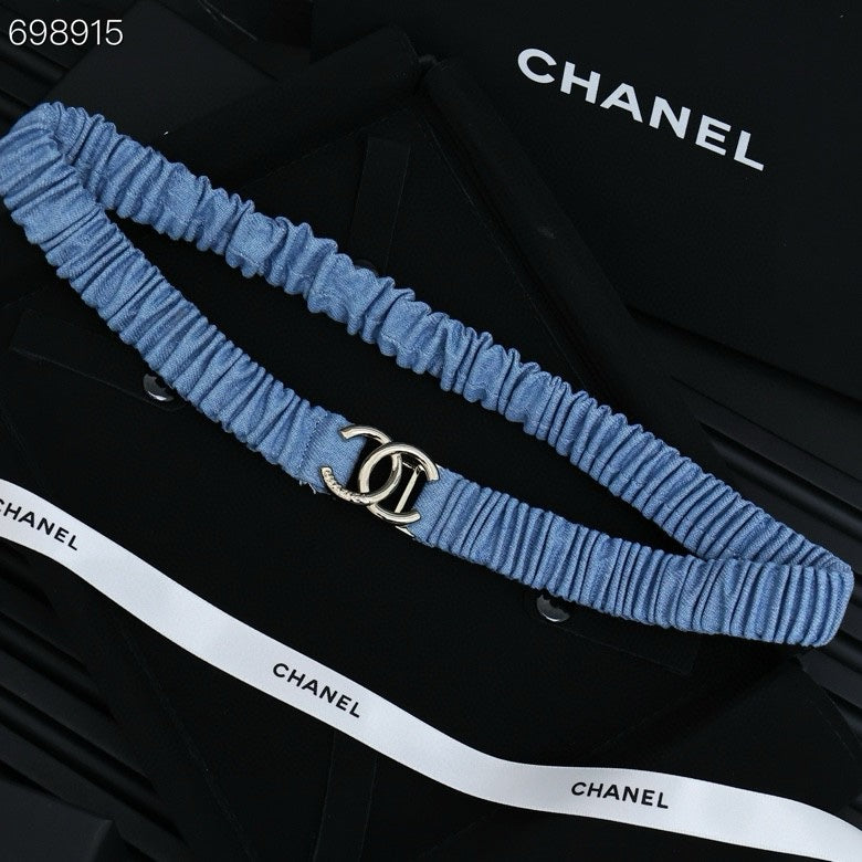 CHANEL 25P IN BLUE DENIM COLOR ELASTIC WAIST BELT